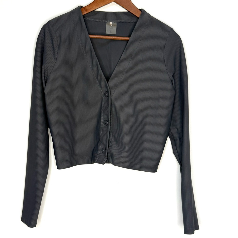 Calia Performance Grey Cropped Ribbed Cardigan XL